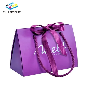 Reusable Boutique Colorful Customised Printing Carrier Purple Craft Handy Luxury Paper Logo Gift Bags With Ribbon