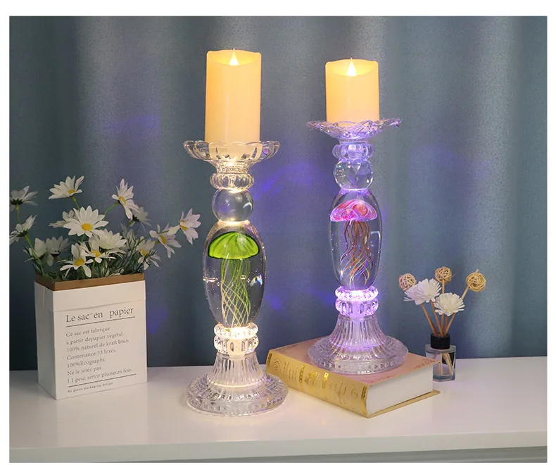 solid glass candles for centerpieces candlestick holder with LED lights details