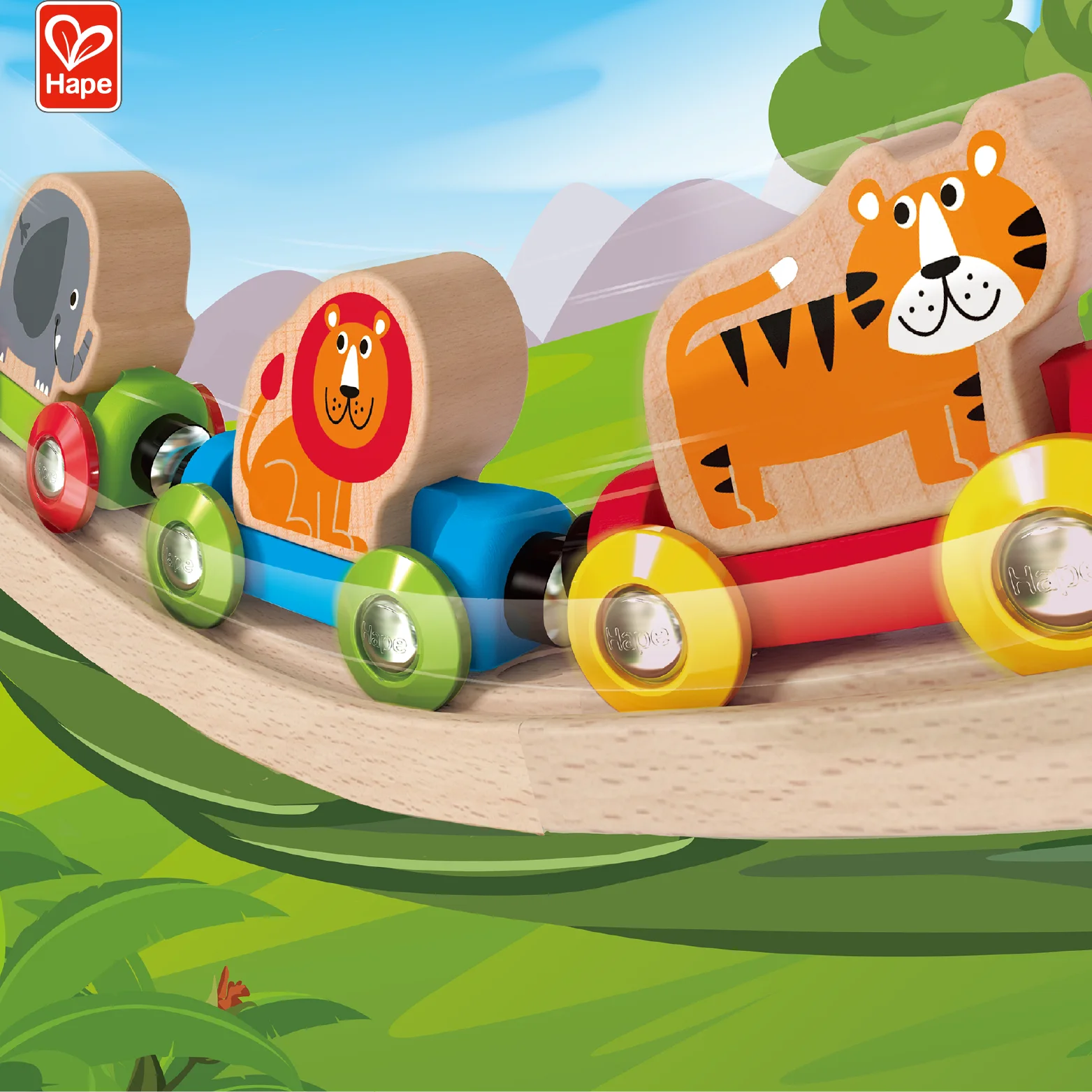 Hape Jungle Journey Train Kids Wooden Wood Railway Train Stackable