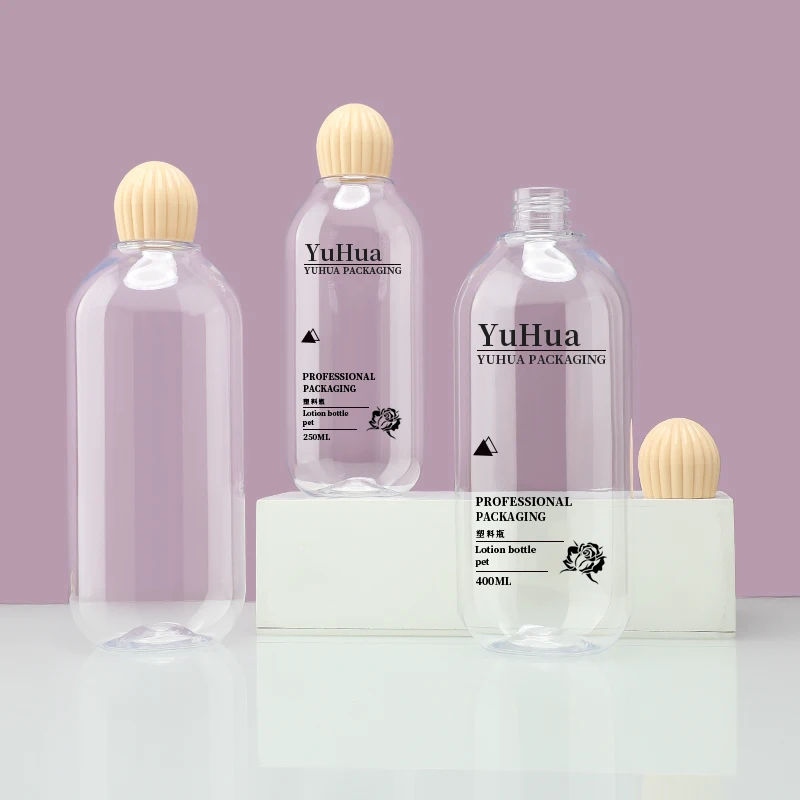 Recyclable 250ml/400ml Plastic Lotion Pump Bottle with Screw Top Cap for Skincare Serum Toner and Shampoo