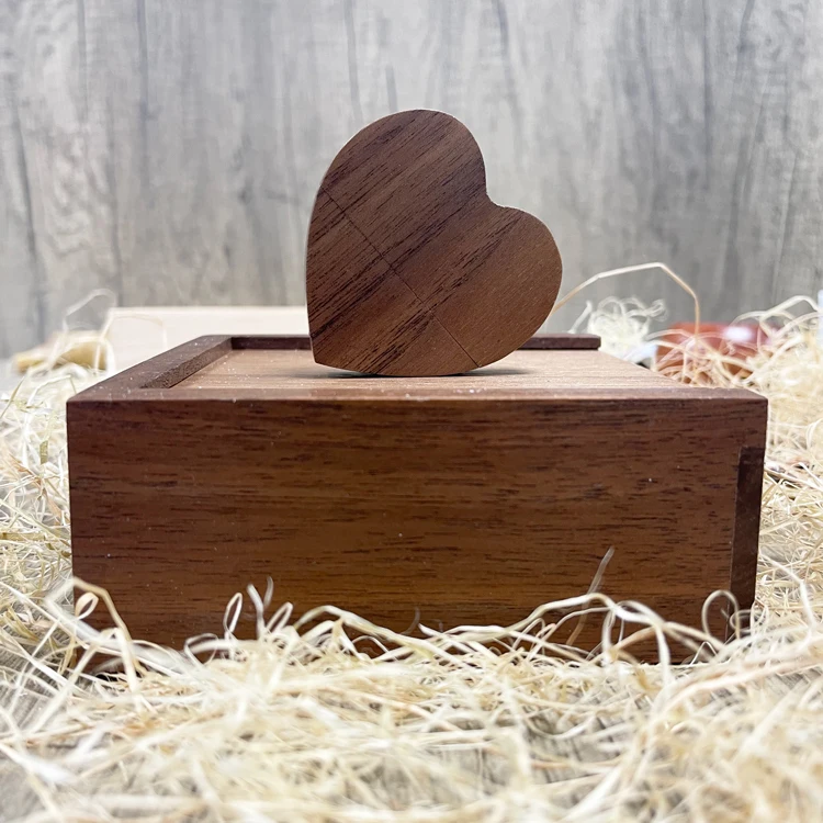 Photography Wedding Gift USB 3.0 Wooden Heart USB Flash Drive Gift Box Pen Drive 4GB 8GB 16GB 32GB 64GB Memory Stick with Logo - ANKUX.COM