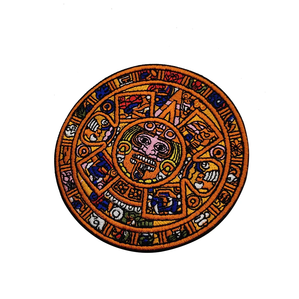 3.5inch Doomsday Mayan Calendar Patch Embroidered With Aztec Sun Stone