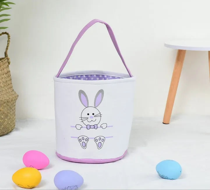 Cute Canvas Easter Baby Baskets Rabbit Pattern Easter Bags Buckets
