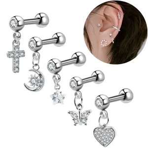 Star Heart Cross  Dangle Tragus Cartilage Earring Fashion Body Jewelry  Helix Piercing Surgical Steel Ear Piercing Jewelry