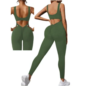 High Waist V Butt One Piece Gym Sports Bodysuit for Women Plus Size Full Length Sleeveless Spandex/Nylon Yoga Push Cycling