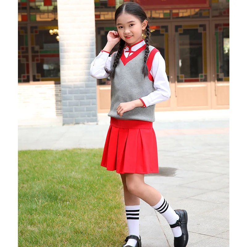 Uniforme escolar naranja personalizado, camisa y faldas para niñas