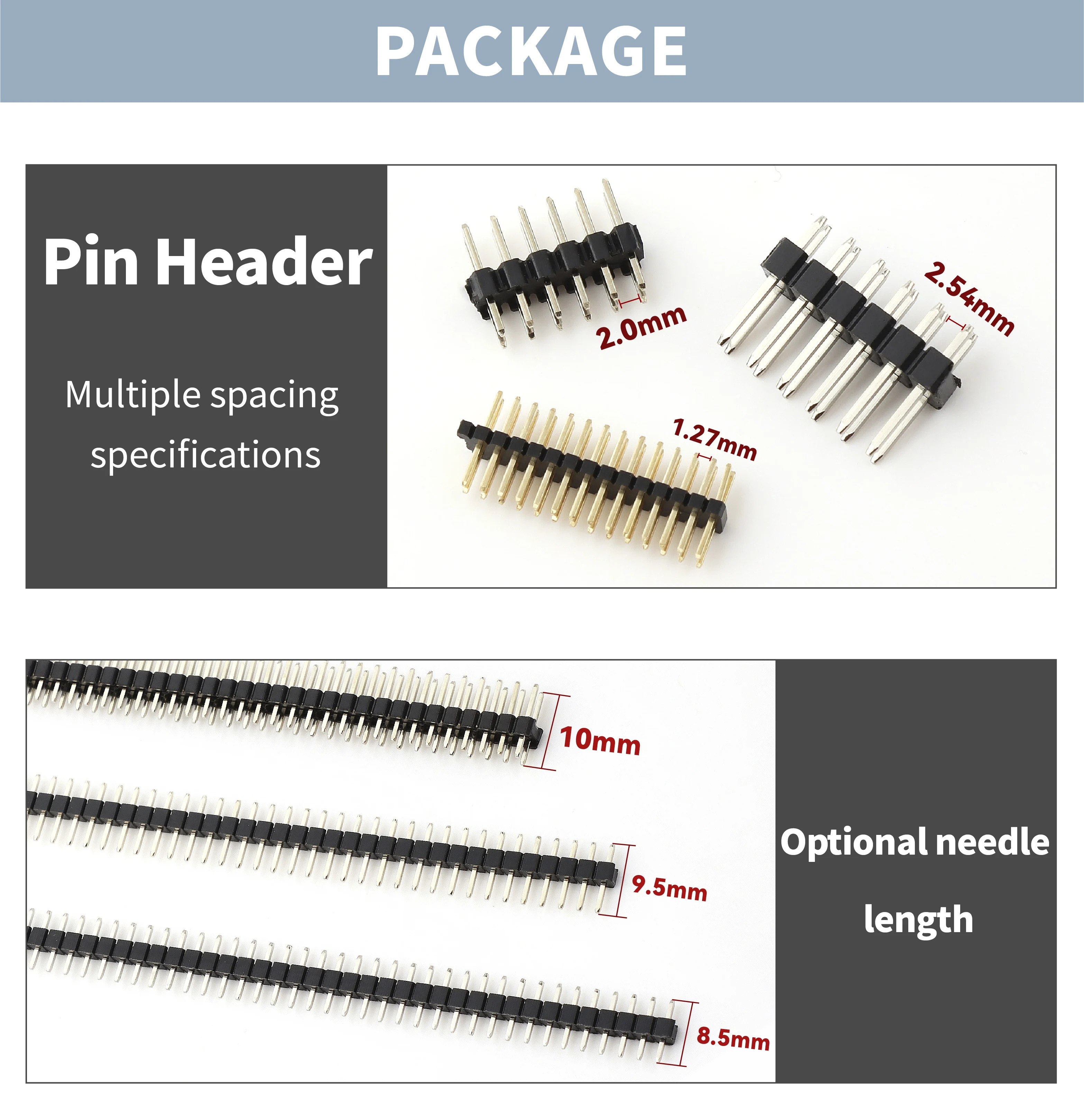 40-Pin Single Row Round Male Pin Header – 2.54mm Gold Plated Machined (5pcs)