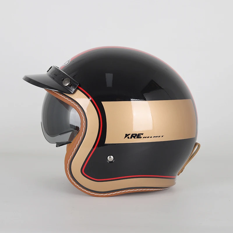 Volwassen Motorfiets 3/4 Open Helm Retro Motor Jet Crash Helm Zomer Scooter Half Shell Helm voor Mannen Vrouwen DOT/ECE Goedgekeurde Bromfiets ATV Straat Helm met Vizier,D,L