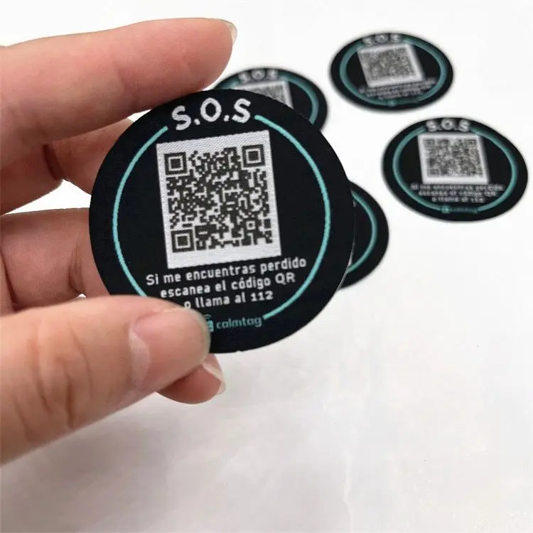 Custom Washable RFID Laundry Tag NFC Woven Fabric Tag With Variable QR Code