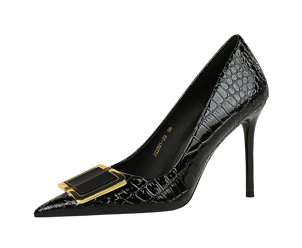 Trendy Designer CM Thin Heel Stilettos Black Leather