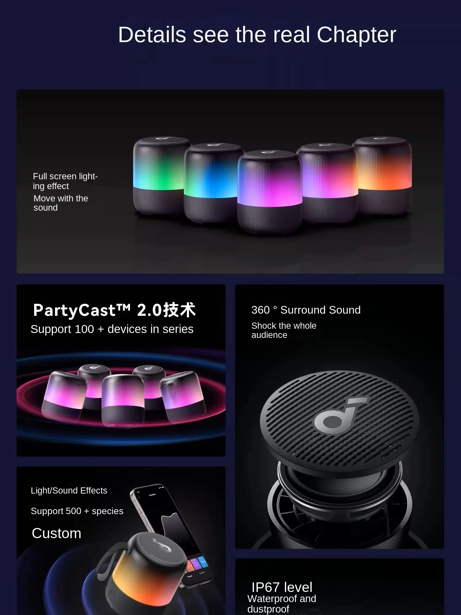  Soundcore Glow Mini Portable  Speaker Wireless IPX67 Waterproof with BassUp and PartyCast Technology