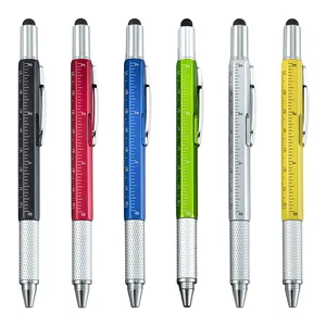 Multi-functional Tool Pen 6 in 1 Pen Custom Logo Ballpoint Pen with Stylus, Ruler, Level and Screwdrivers for Office Supplies