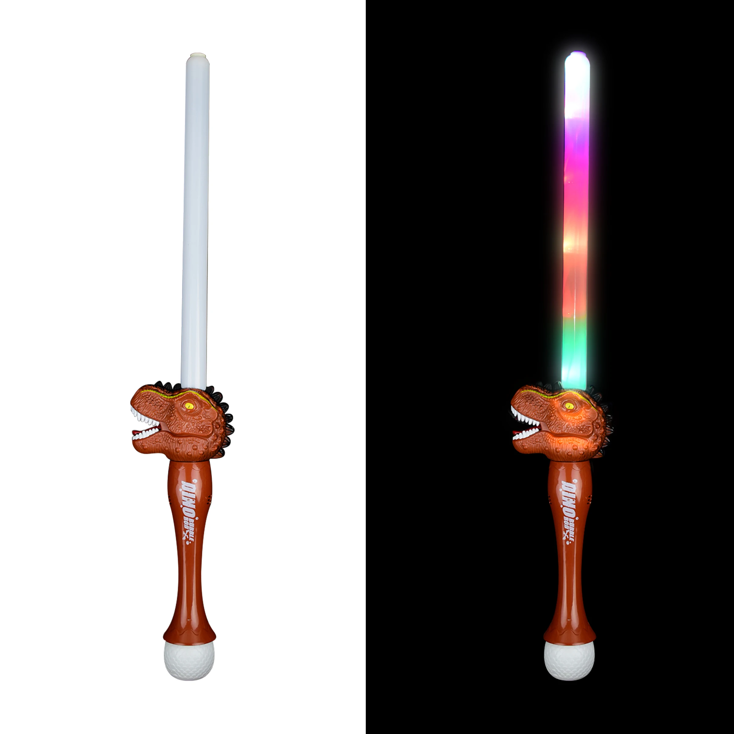 Flashing 29'' LED Dinosaur Bubble Sword Toy with Lights and Music for Kids Light-Up Wand Stick Toy
