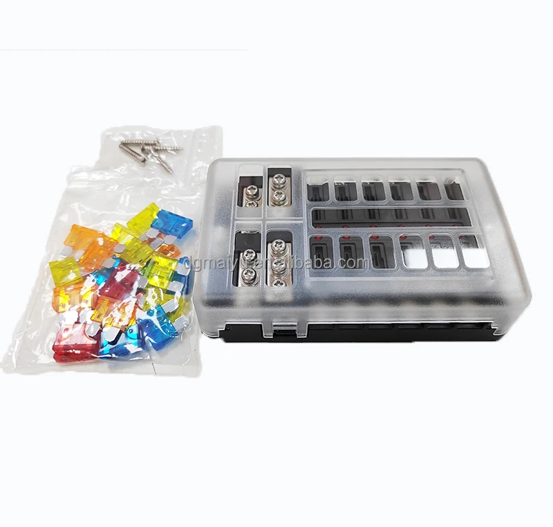 กล่องฟิวส์ 12 ช่อง 12V, ที่ยึดฟิวส์ 12 ช่อง พร้อมฟิวส์มาตรฐานสำหรับรถยนต์ 12 ชิ้น