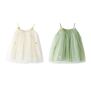 Elegant Beautiful Flowers Patchwork Gauze Summer Kids Girls Tank Baby Girls Cozy Wholesale All-Match Top Kid Clothing