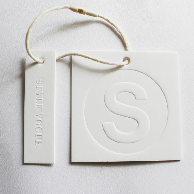 Custom Luxury Design Printing Name Logo Paper Garment Hangtag Labels Clothing Hang Tags Pure White Embossed Hang Tag With String