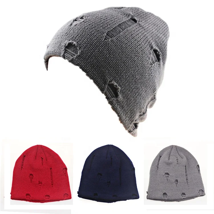 Slouchy Distressed Beanie Hat 