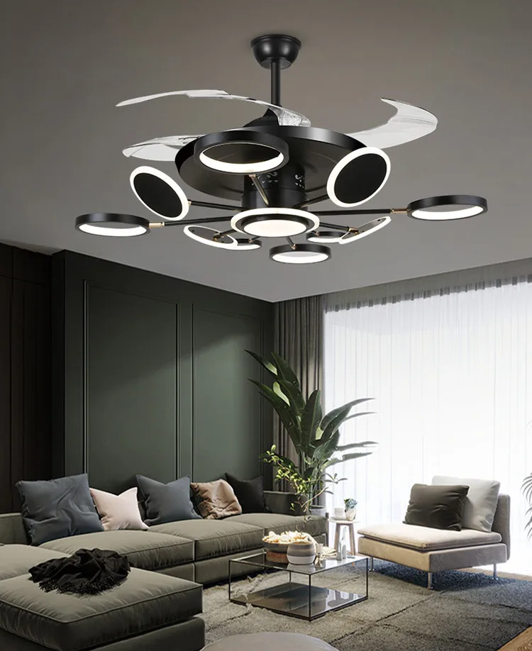 42 inch luxury  Foldable ceiling ABS Fan Blade chandelier with remote control fan lamp fixtures Led Light Fans Light