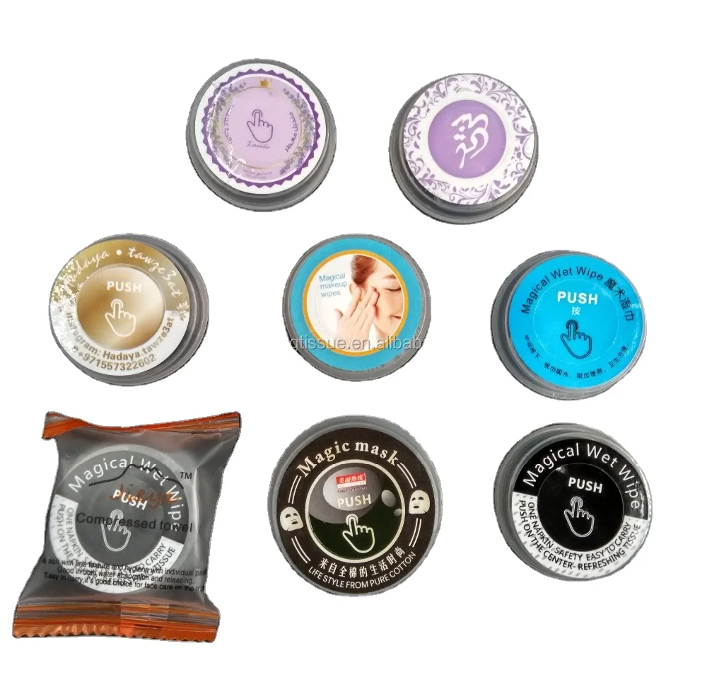 Wholesale OEM Customized Logo Magical Push Wet Wipes Compressed Wet Towel