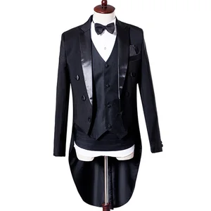 Male Host Stage Performance Tuxedo Wedding Chorus Conductor Master of Ceremonies Tuxedo 4pcs Suit Coat Pants Vest Waist Cover
