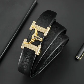 Men's luxury first layer leather belt embossed belt buckle business casual men's leather belt wholesale