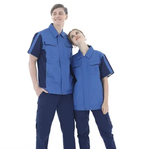 Blue White High Quality Customized Design Summer Mechanic Safety Protective Work Coverall Uniform Set High Tenacity Polyester