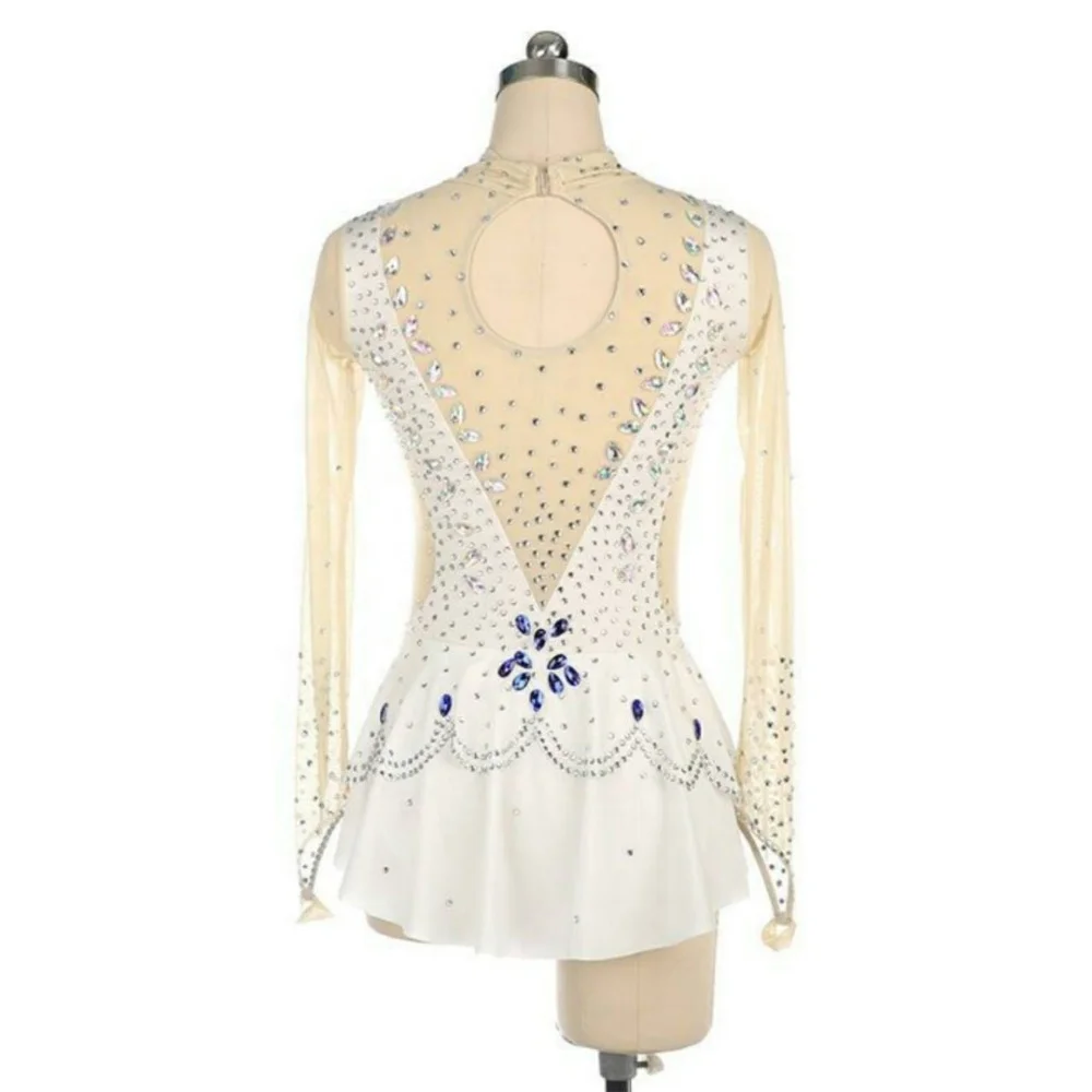 white and gold figure skating dress Competition Figure Skating Dress White Skin Color Mesh Sleeves – Boutique  Step Up