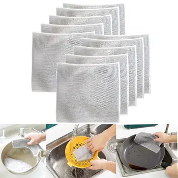 New Kitchen Magic Silver Wire Scouring Pads Powerful Cleaning Dishwashing Rags Double-Sided Silver Wire Cleaning Cloths