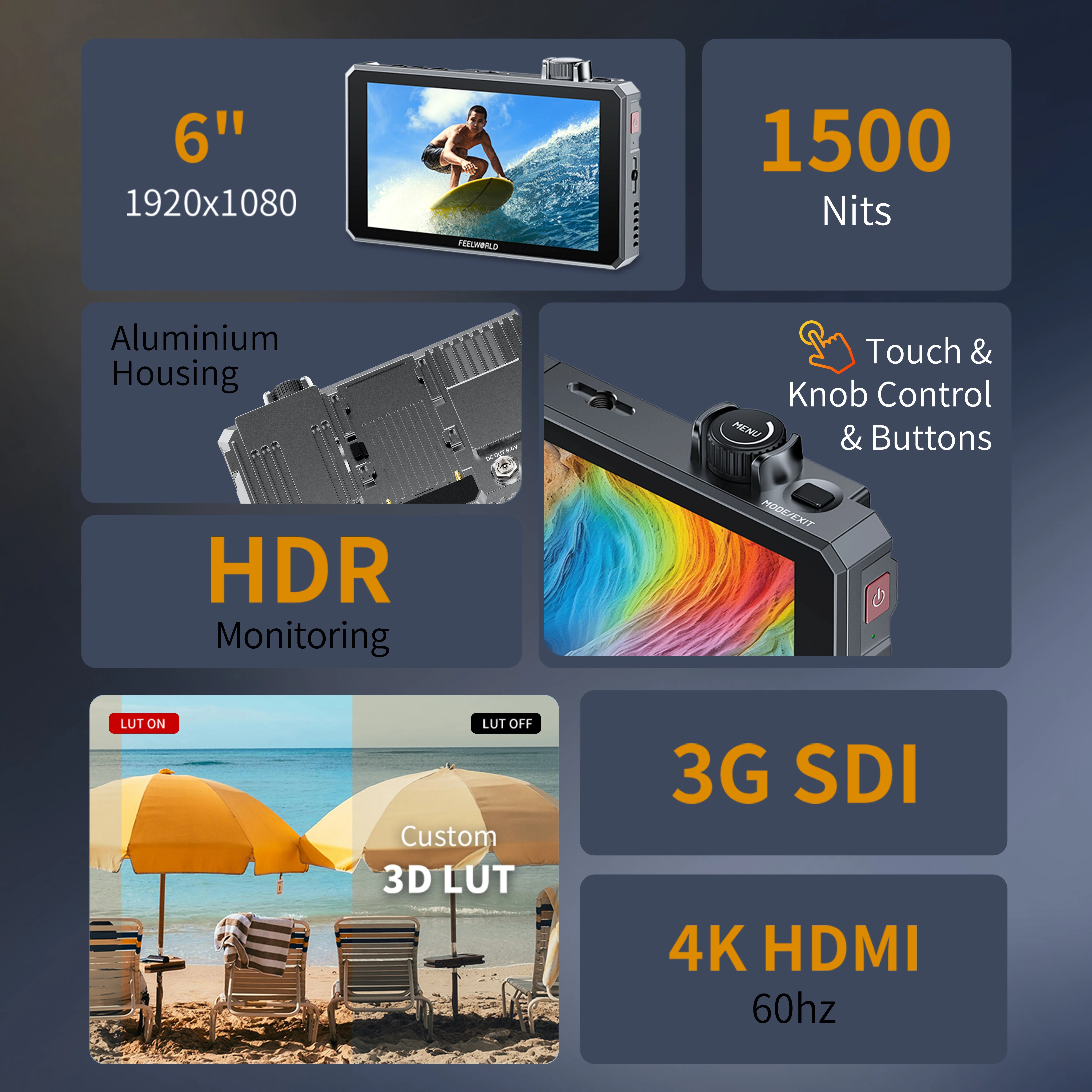FEELWORLD SC6 6-Inch On-Camera Field Monitor - 1500 Nits 