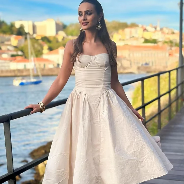 SB2871 Custom Solid Natural Woven Satin Mini Backless Sleeveless Sexy Club  Women's Summer Party Evening Dress