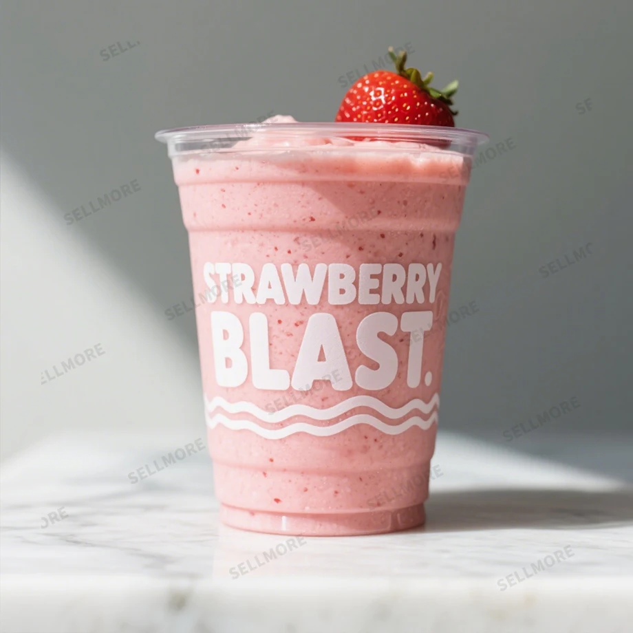 PLA átlátszó műanyag poharak, egyedi márkalogó nyomtatással ellátott, komposztálható fogyasztói PLA poharak PLA fedéllel és szívószálakkal