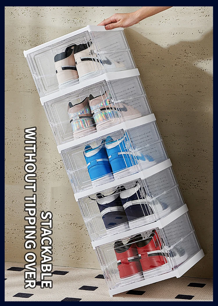 Custom Foldable Clear Plastic Organizer Bins Drop Front Open Sneaker