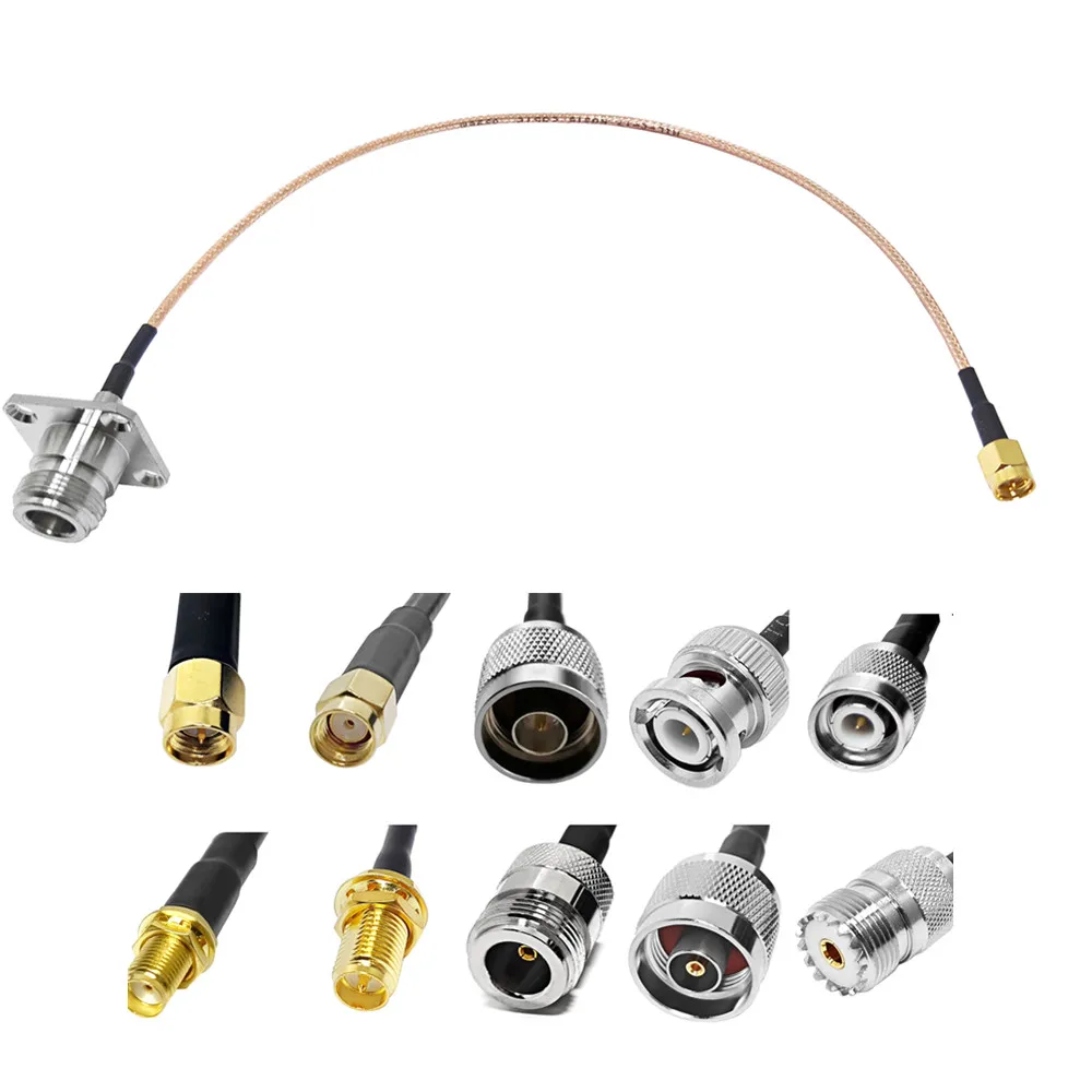 工場直販 SMA/N/BNC/UHF メスプラグからNタイプメスジャック 4穴フランジ付き RG178 RG316 ピグテールジャンパー延長ケーブルアセンブリ