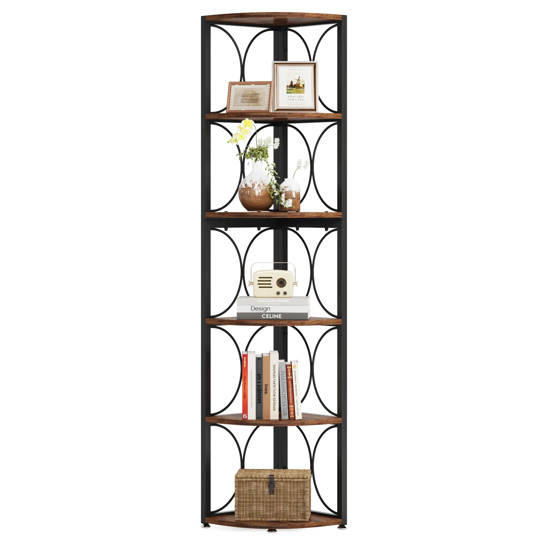 COSTWAY Libreria in Legno, 5 Livelli con Ante, Scaffale Multifunzionale a Forma di Scala, Ideale per Soggiorno Studio Ufficio, 120x19,5x109cm (Nero e Bianco