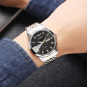 Luxury Square Stainless Steel Strap Quartz Watch SKMEI 2291 Antique Glass Dial Chronograph Day/Date Display Waterproof 3ATM