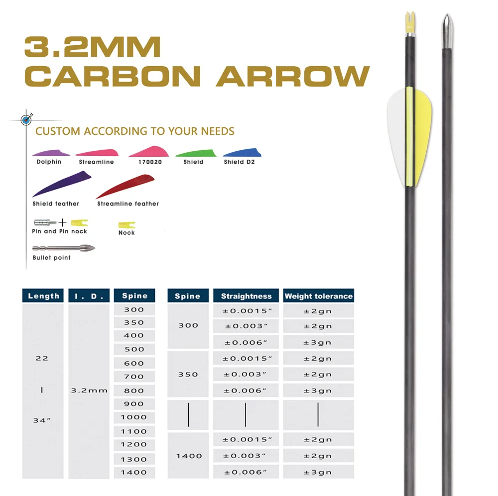 Elong Outdoor Pure Carbon Arrow Id 3.2mm 4.2mm 6.2mm Carbon Shaft Archery Arrows For Recurve