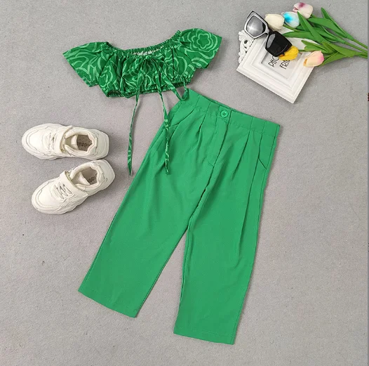 Комплекты для девочек, летняя одежда для девочек, костюм со штанами, детский спортивный костюм на одно плечо, летний комплект одежды для девочек, оптовая продажа