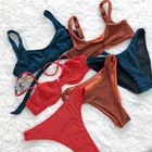 Beachwear 2022 Sexy High Waisted Strapless Bikini Set Swimsuit 2 Pieces Solid Swimwear Brazilian Beachwear Women Biquini