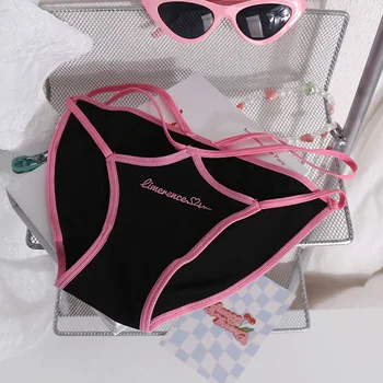 Color blocking 5A antibacterial pure cotton low waist breathable underwear belt sexy girl triangle pants beach bikini