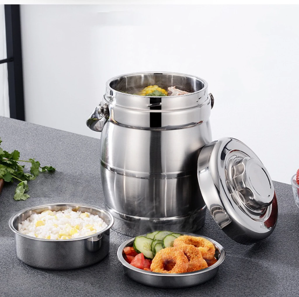 Drum Shape 3 Layer Round 8L Lunch Box Tiffin Box Stainless Steel Thermal Food Carrier