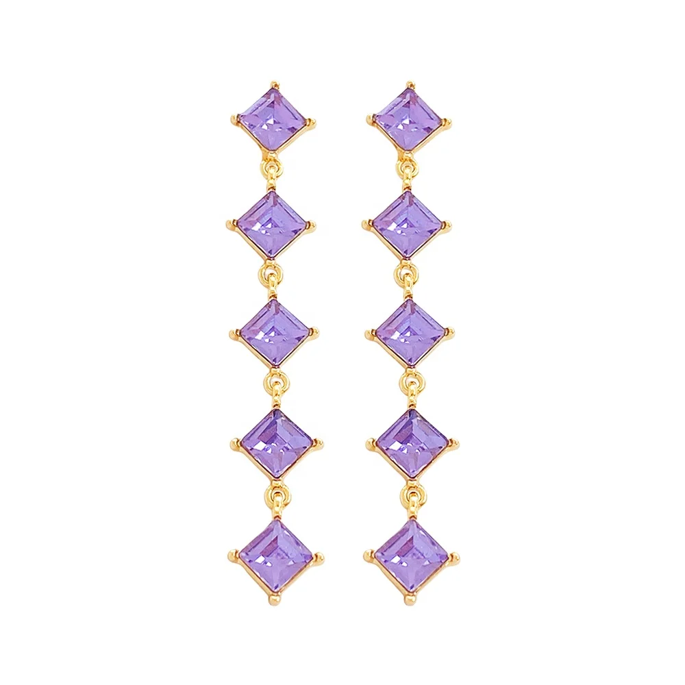 Fashionable Jewelry Long-style Purple Tassel Rhinestone Shiny High-end Girl Gift Crystal Women's Fashionable Earrings