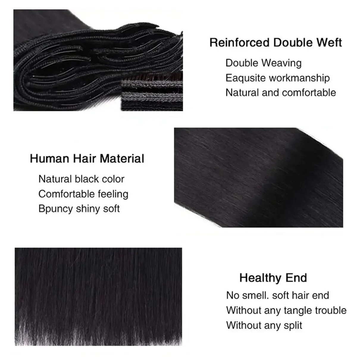 Clip In Human Hair Extensions Natural Black Set For Added Volume_voghion.com