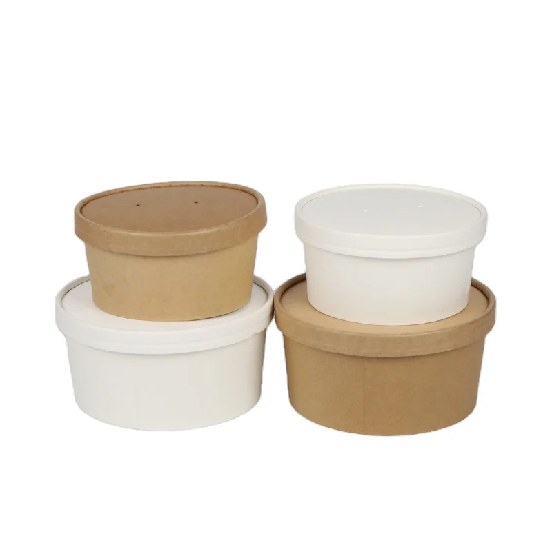 Customizable Eco-Friendly Disposable Kraft Paper Bowl with Lid for Snacks Fruit Sugar Crafts Coffee Salad Lunch Use