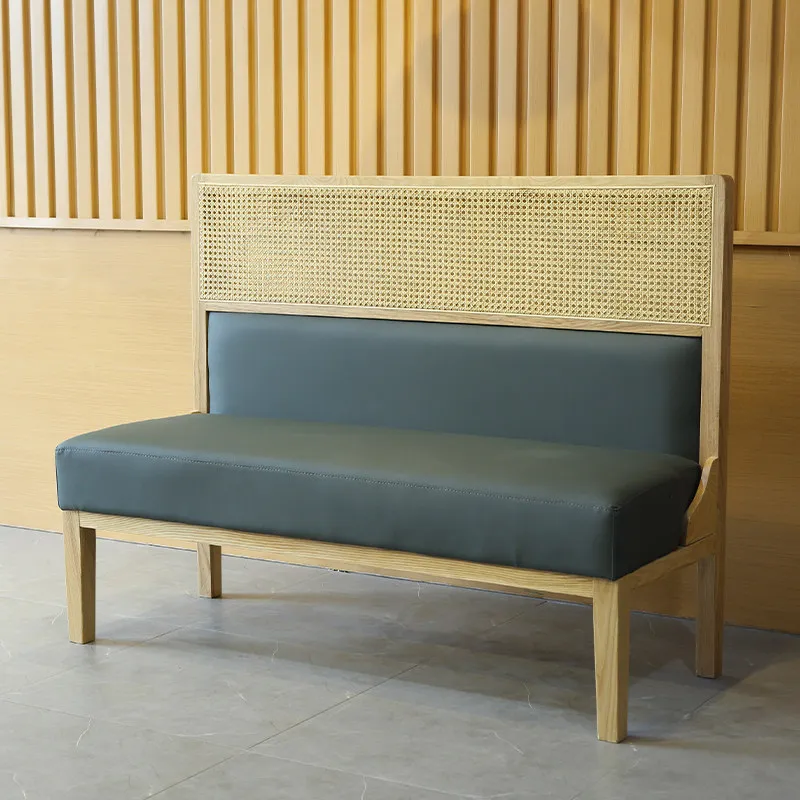 Nordic Rattan Leather Restaurant Booth Seating High Back Customized Commercial Cafe Dining Chair Sofa Bench