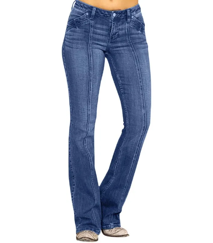 Women's Casual Denim Jeans - Wide-Leg Flared Bell Bottom Pants