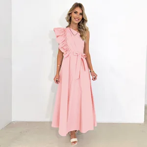 European and American Women's Evening Dresses, High-end Sensational Single Shoulder Lace up French Dress, Wooden Ear Brides