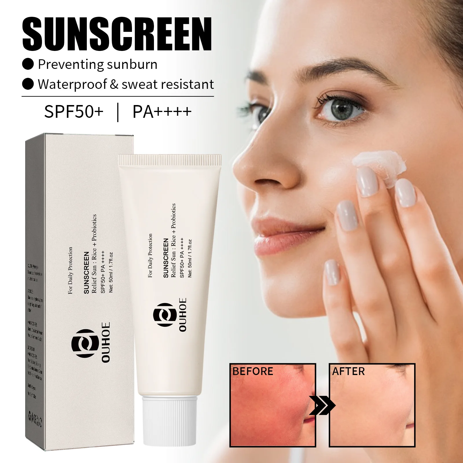OUHOE Moisturizing Refreshing Rice Probiotic Sunscreen SPF 50 Sunscreen