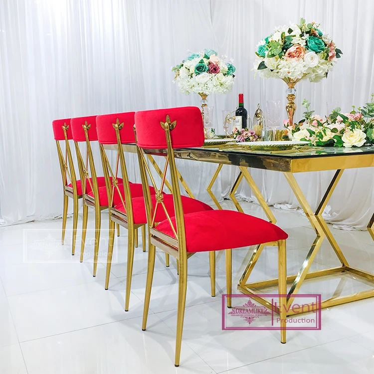 Modern Metal Gold Stainless Steel Frame Velvet Fabric Cross Back Event