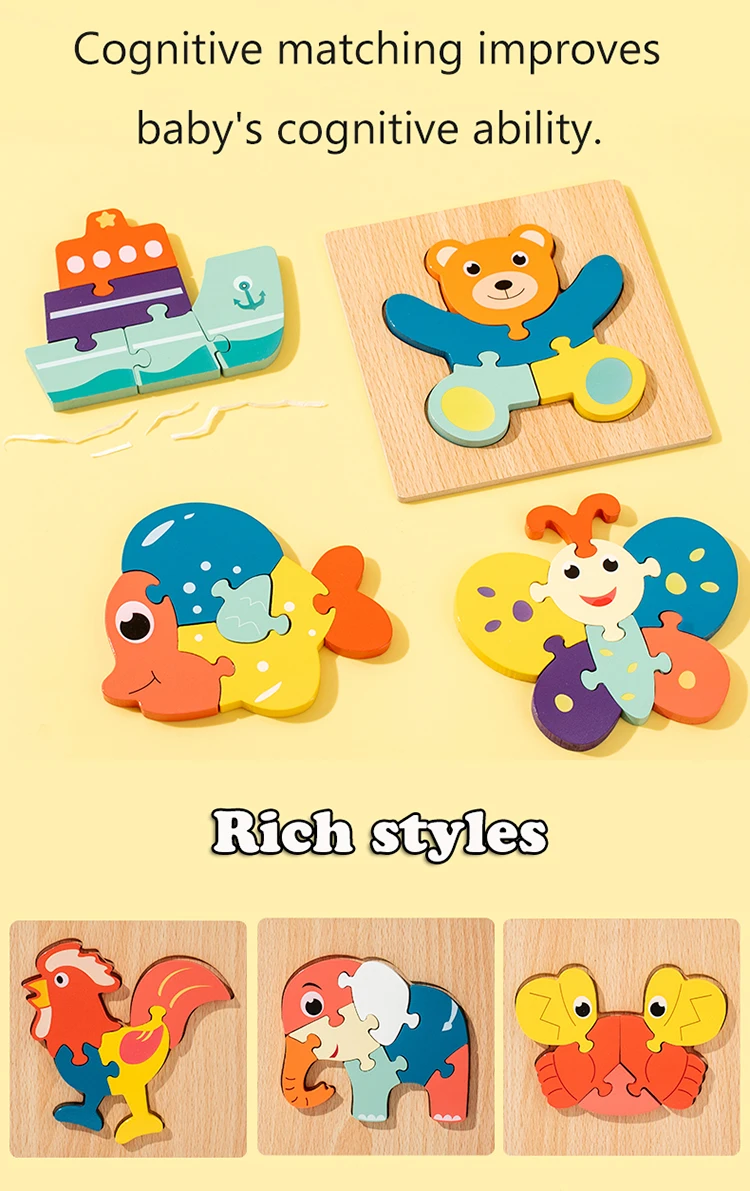 Montessori 3D Puzzle Cube Board Games DIY Cartoon Animal Wooden ...