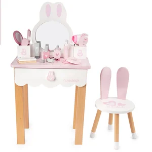 Multi-functional Simulation Cartoon Rabbit Dresser Princess Makeup Table Play House Wooden Educational Learning Games for Kids